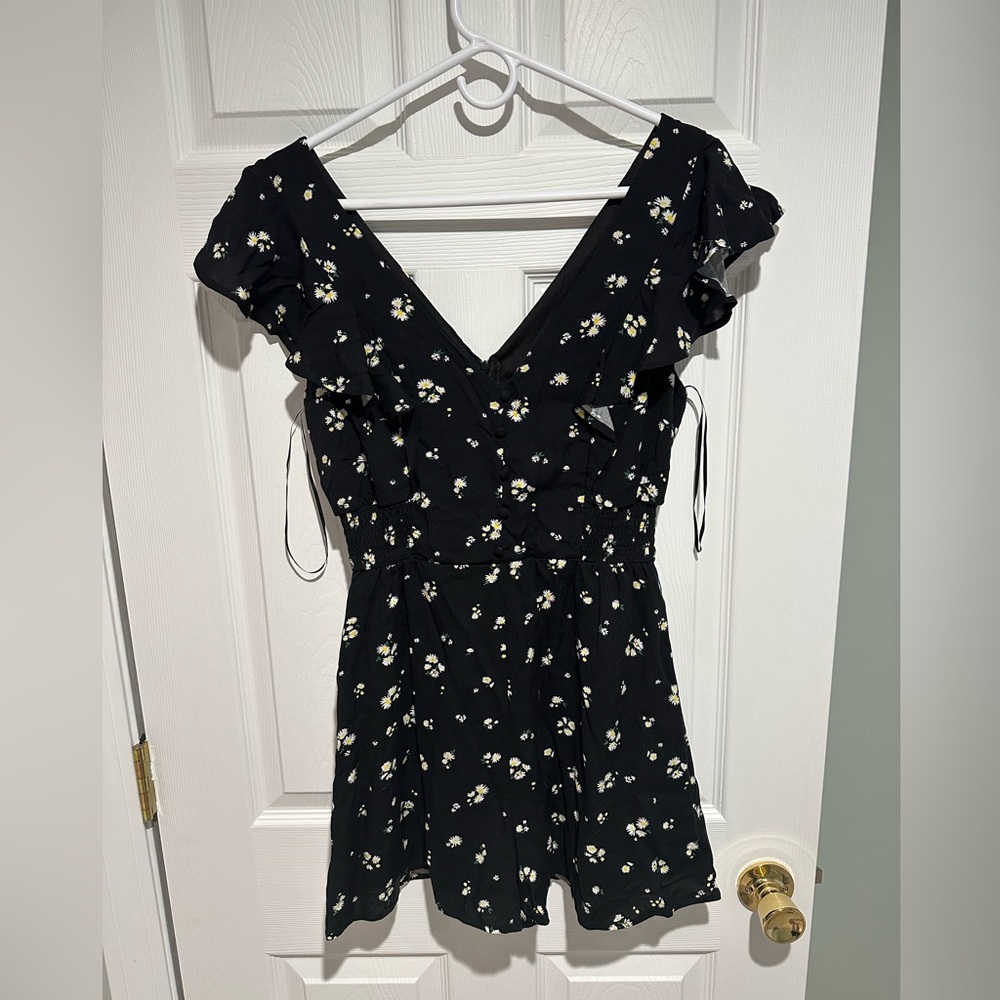 Mi Ami Black Romper with Floral Accents